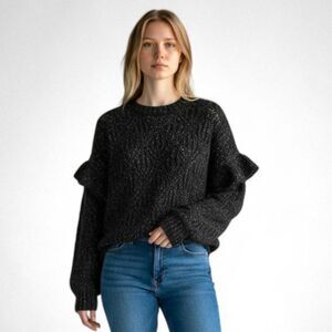 OLD NAVY Ruffle-Trim Pointelle-Knit Sweater Plus Size XXL in Black Jack Shimmer